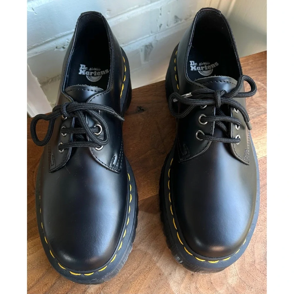Dr. Martens 1461 Smooth Leather Platform Shoes Black Polished Women's 7‎ EU 38